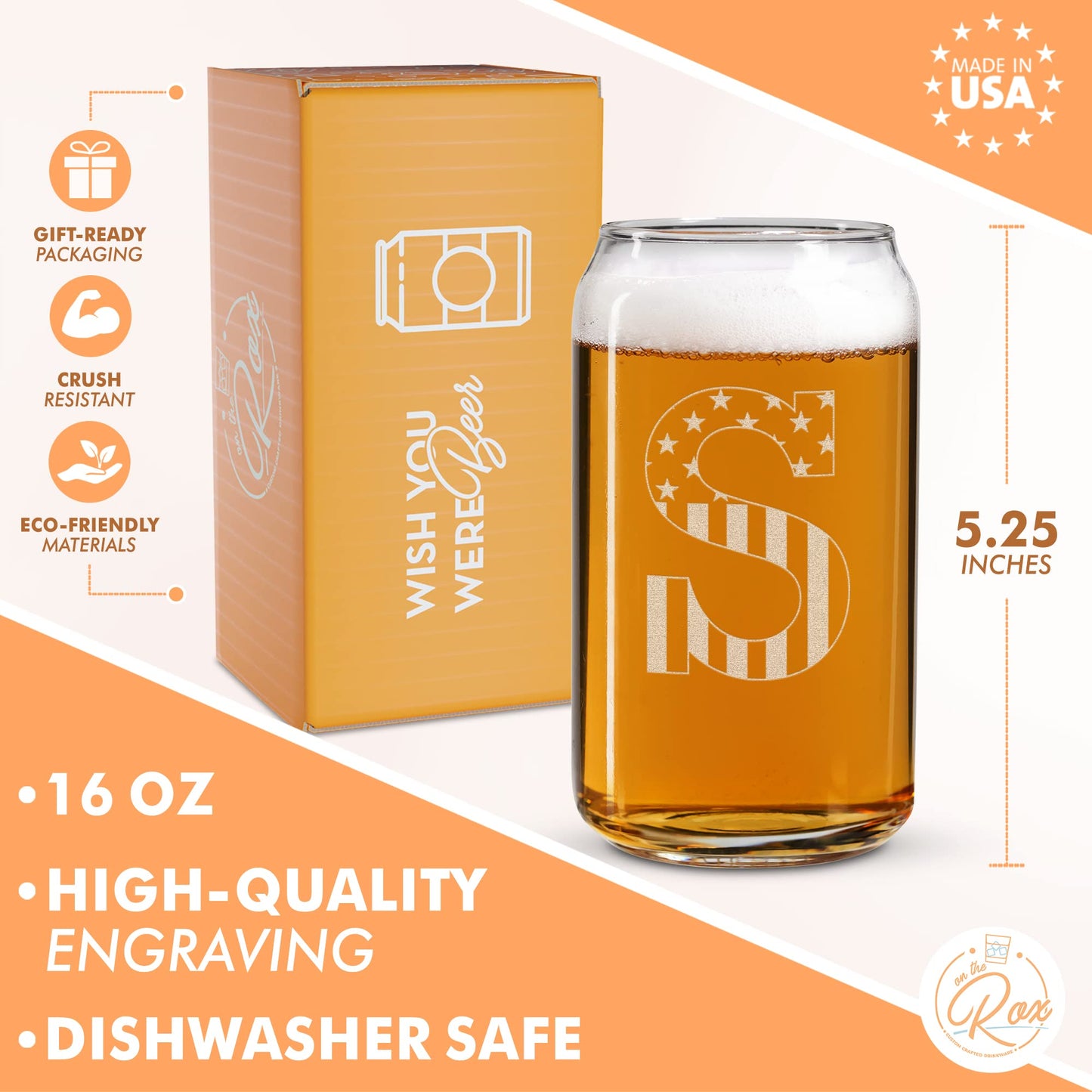 Verres à bière monogrammés pour hommes (AZ) 16 oz - Cadeaux de bière gravés pour hommes Frère Fils Papa Voisin - Cadeaux de Noël uniques pour lui - Chopes à bière personnalisées (J)