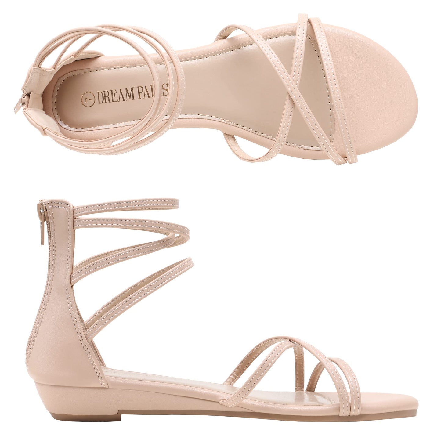 DREAM PAIRS Sandales plates à bride à la cheville pour femmes Sandales d'été habillées à lanières et strass pour gladiateur