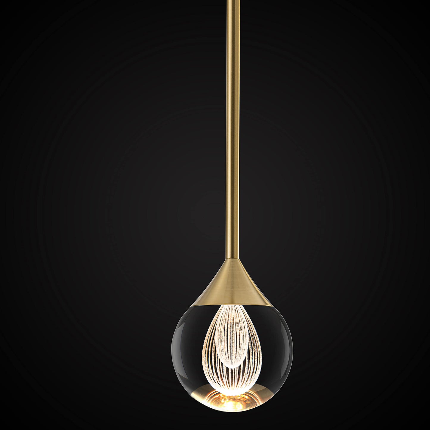 3-flammige Kristall-Pendelleuchte in Tropfenform, dimmbare LED-Hängeleuchte in Kristallkugelform, moderne Deckenpendelbeleuchtung für Kücheninsel, Esszimmer, Schlafzimmer, Bar, 3000 K, 24 W, gebürstetes Messing