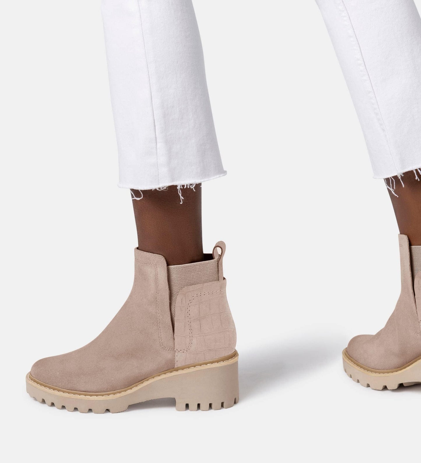Trish Lucia Damen Chelsea-Stiefel mit Plateausohle, knöchelhoch, klobiger Blockabsatz, rutschfest, Wildleder, modische Schlupfstiefeletten