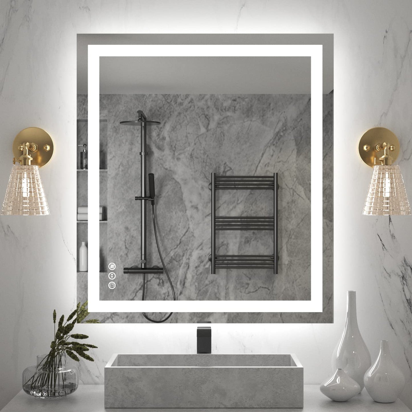 Amorho 20"x 28" LED Bathroom Mirror with Black Frame, Front Light and Backlit(Controlled Separately), Stepless Dimmable, Anti-Fog, Shatter-Proof, 3 Colors, Memory