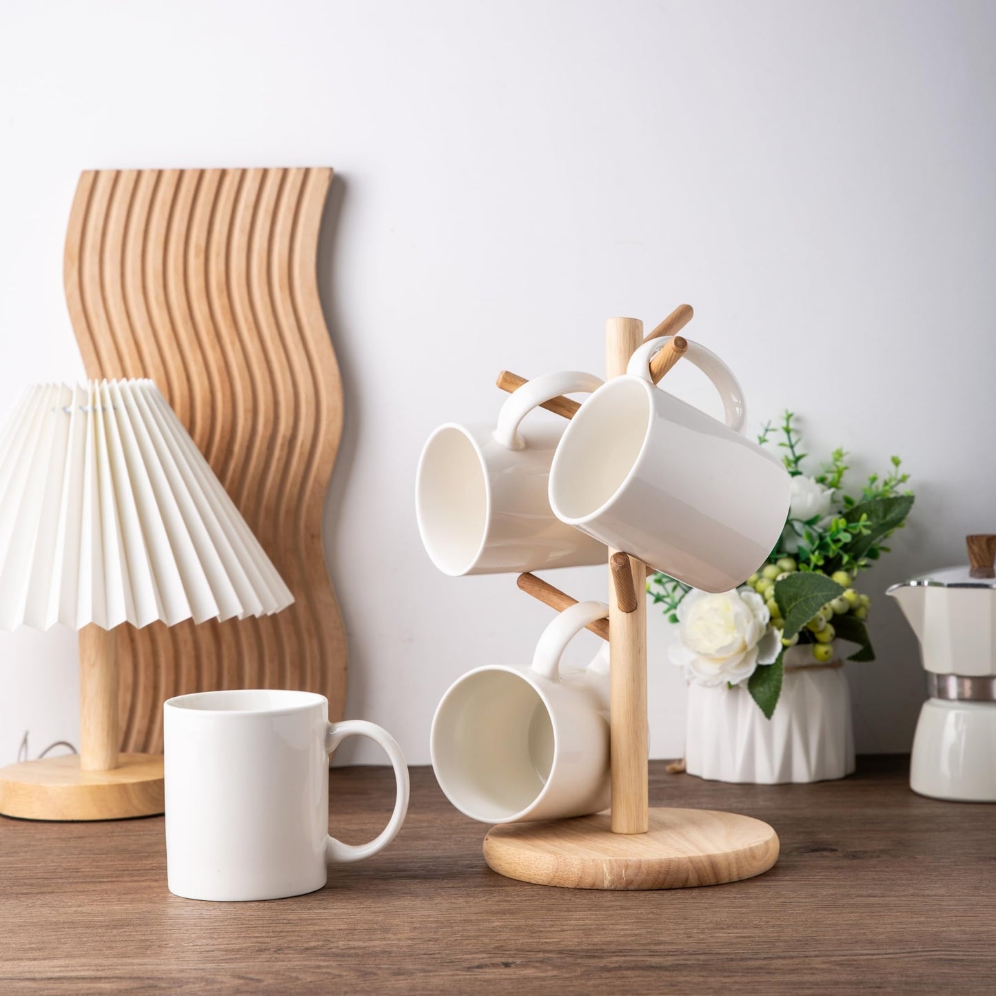 Lot de 6 tasses à café AmorArc 12 oz blanc cassé, tasses à café en céramique avec grande poignée pour homme, femme, ensemble de tasses à café légères pour latte/cappuccino/cacao/lait, lavables au lave-vaisselle et au micro-ondes, 6 pièces