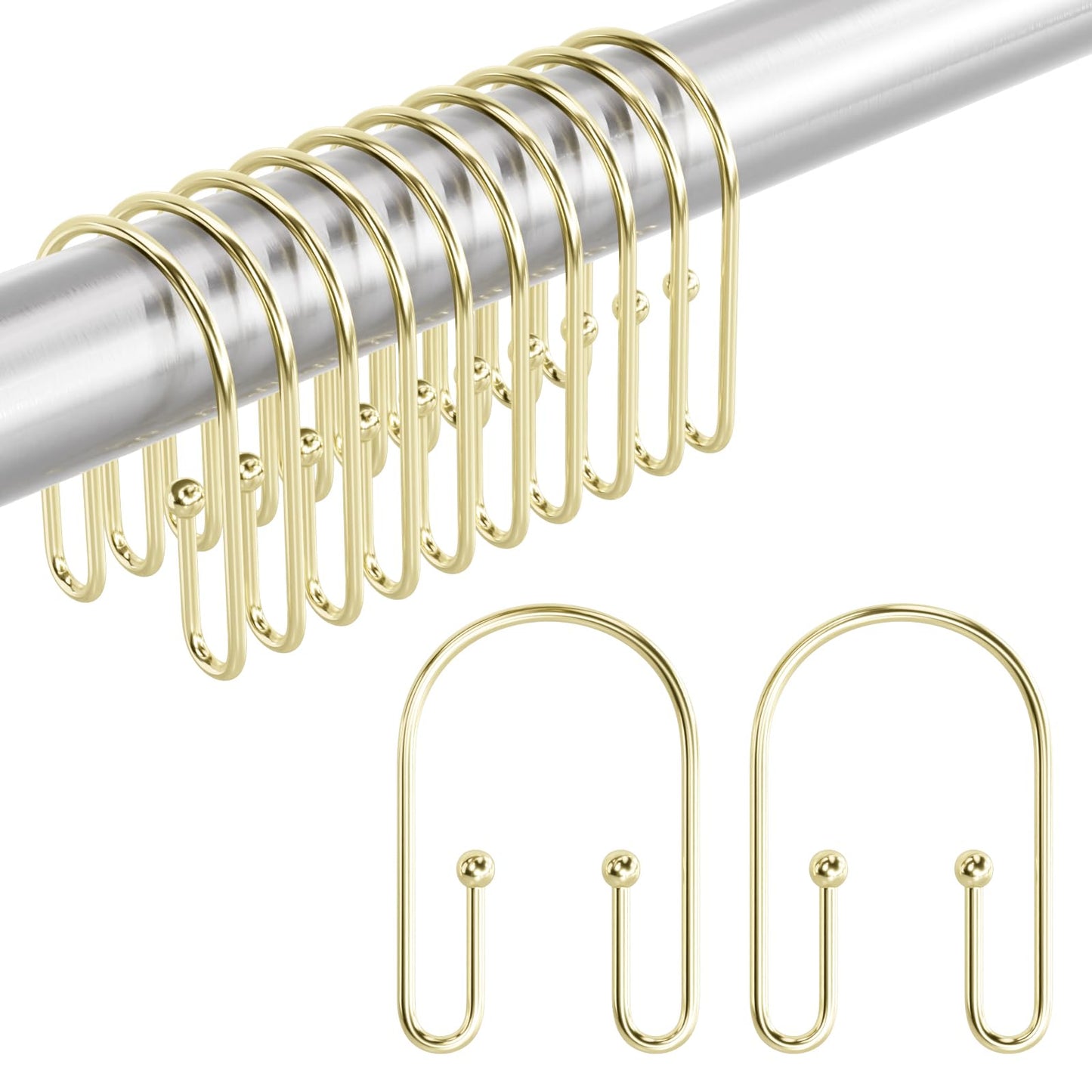 AmazerBath Duschvorhanghaken, Duschvorhangringe aus Metall, rostfrei, doppelseitige Duschvorhanghaken für Duschvorhangeinlage, glatte Duschhakenringe aus gebürstetem Nickel für Badezimmer, 12er-Set
