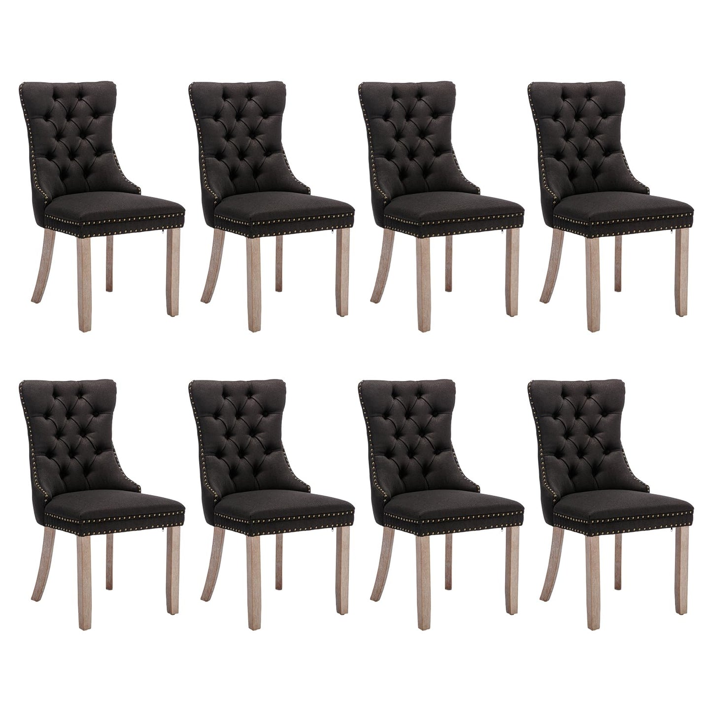 SoarFlash Esszimmerstühle aus Leder, 8er-Set, Beistellstuhl mit hoher Rückenlehne, moderner gepolsterter Beistellstuhl mit Knopfrückenring, Beine aus Massivholz (Schwarz und Grau)