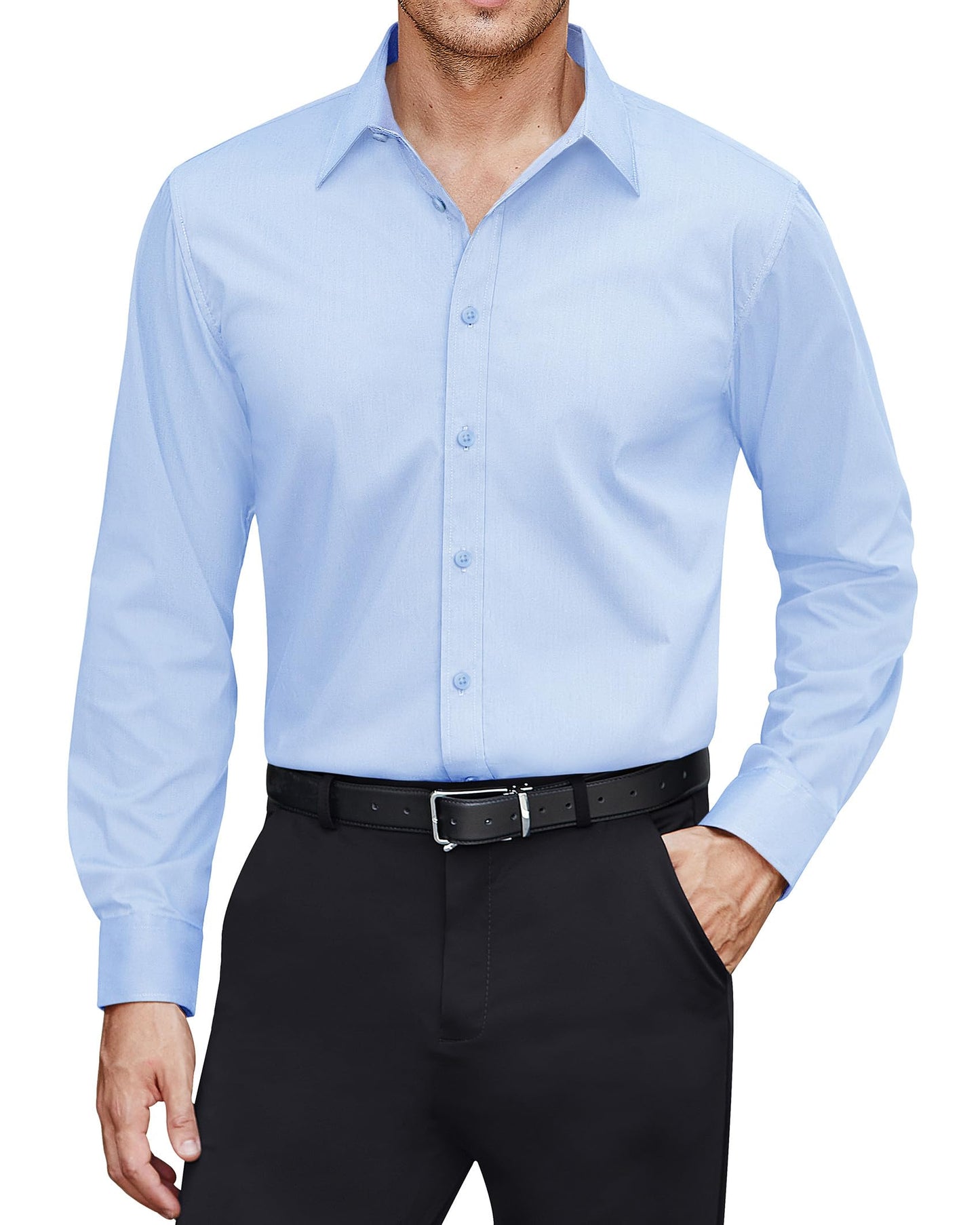J.VER Men's Dress Shirts Stretch Stain Shield Long Sleeve Solid Formal Shirt Business Casual Button Down Shirts