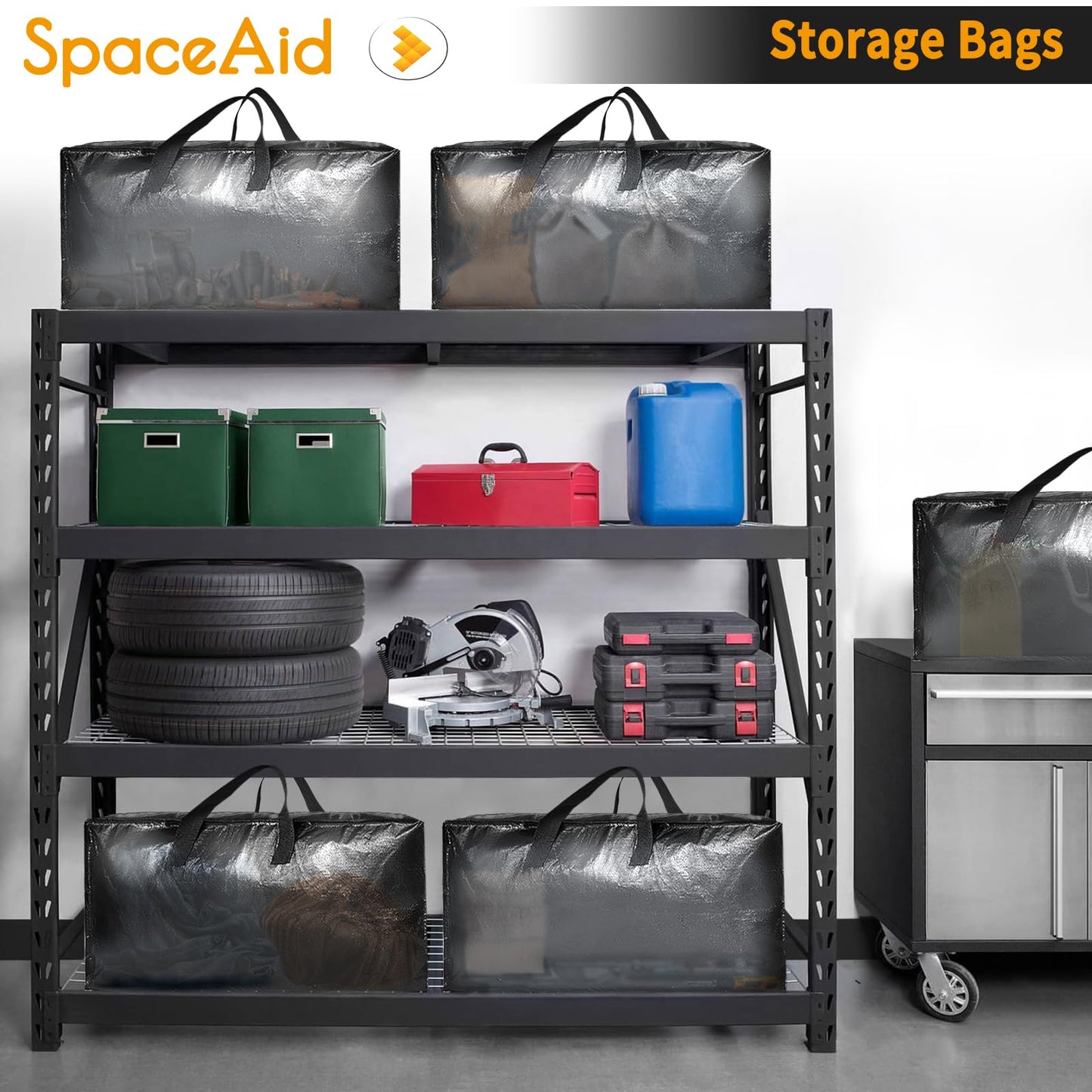 SpaceAid Strapazierfähige Umzugstaschen, extragroße Aufbewahrungstaschen mit Rucksackgurten, starken Griffen und Reißverschlüssen, Alternative zu Umzugskartons, Verpackungs- und Umzugszubehör, Schwarz (10er-Pack)