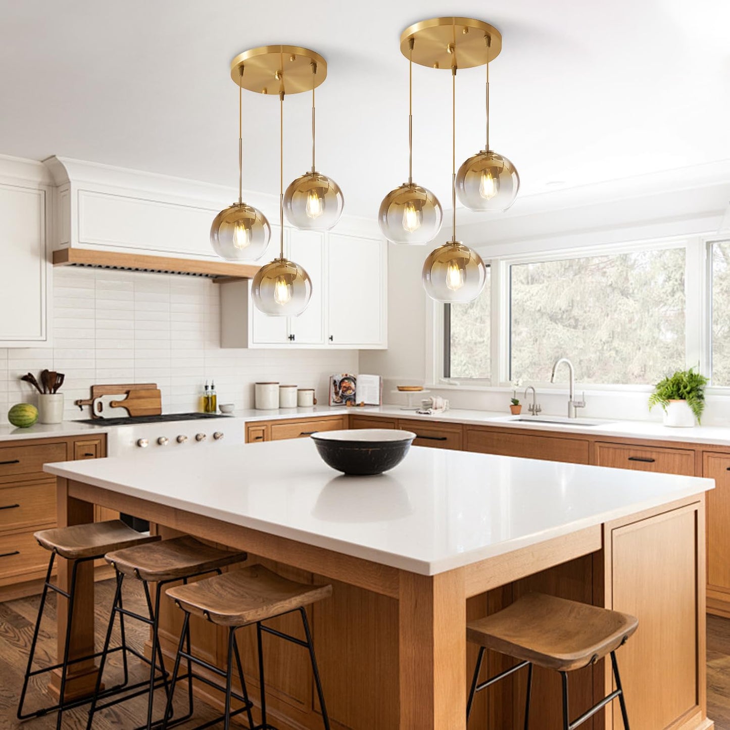 KCO Lighting Gold Cluster Pendelleuchte 3-flammige Cluster Pendelleuchte Große Glaspendelleuchten Kücheninsel Bubble Globe Kronleuchter Mid Century Modern Hängeleuchte