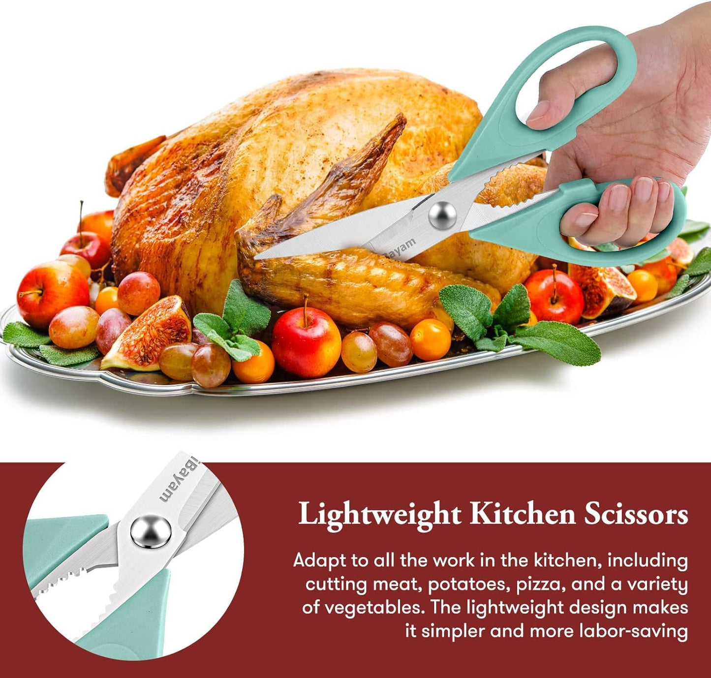 iBayam Küchenschere, Allzweck-Küchenschere, strapazierfähig, Küchen-Kochutensilien-Set, Kochutensilien, Fleisch- und Geflügelschere, spülmaschinenfeste Lebensmittel-Kochschere, Allzweckschere aus Edelstahl, Küchengeschenke