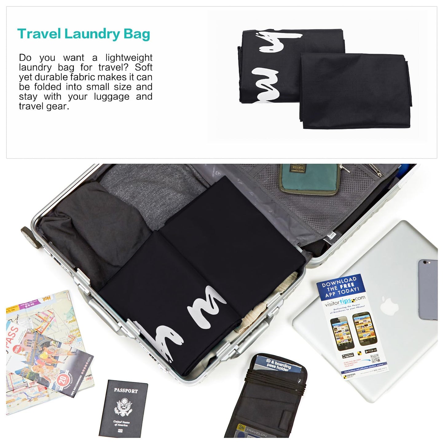 HOMEST 2 Pack XL Wash Me Travel Laundry Bag, Dirty Clothes Organizer, Large Enough to Hold 4 Loads of Laundry, Easy Fit a Laundry Hamper or Basket
