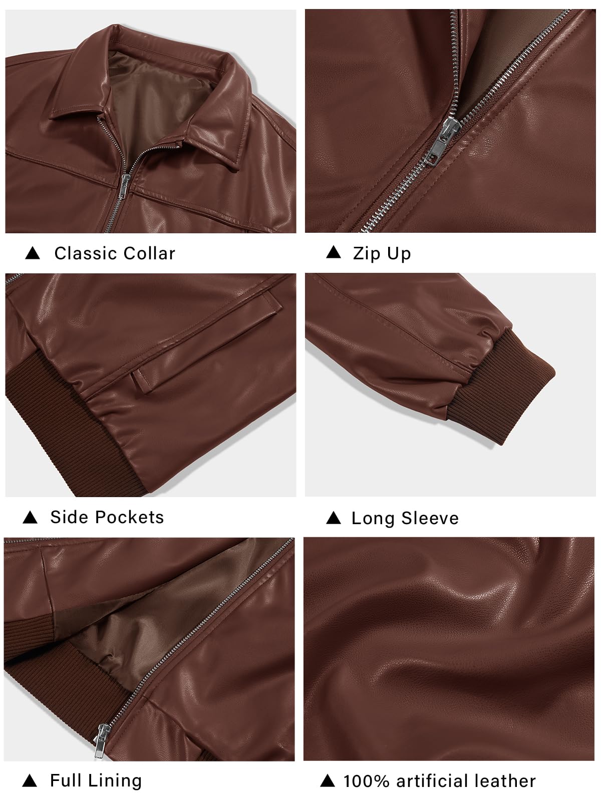 Tankaneo Womens Faux Leather Jackets Oversized Bomber Casual Fall Fashion Zip Up Moto Biker Coats