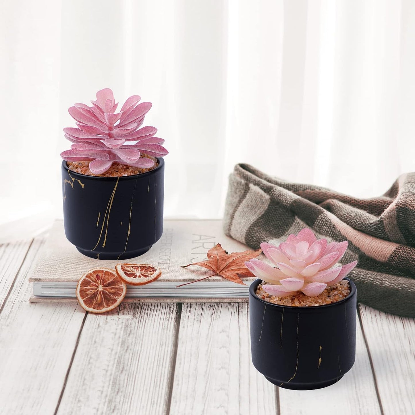 Artificial Plants and Succulents in 2 White Ceramic Pots,Small Fake Plants for Office and Desk Decor,Bathroom, Bedroom,Shelves for Women