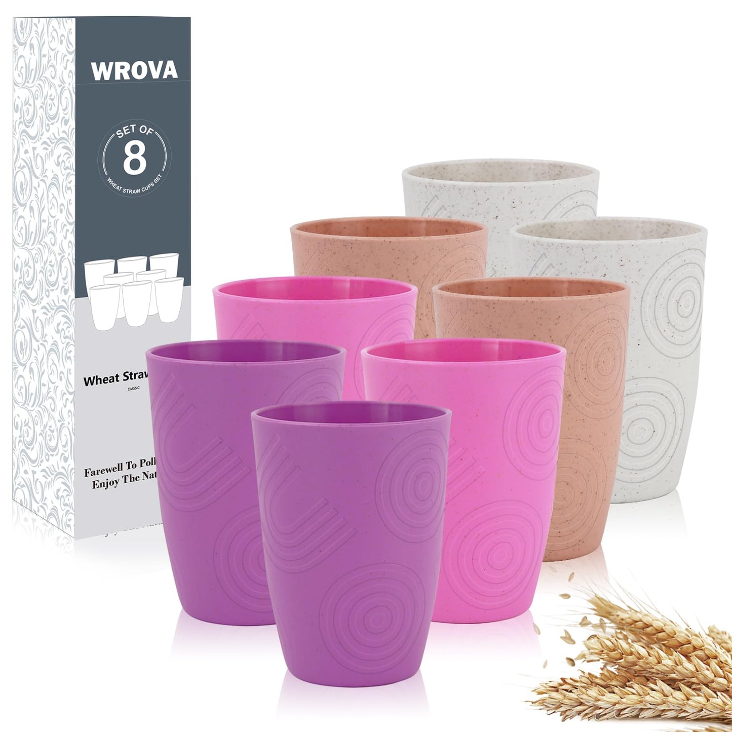 Wheat Straw Cups 8 PCS Good Alternative to Plastic Reusable Cups 20 oz Unbreakable Drinking Cup Reusable Dishwasher Safe Water Plastic Glasses Colorful Series