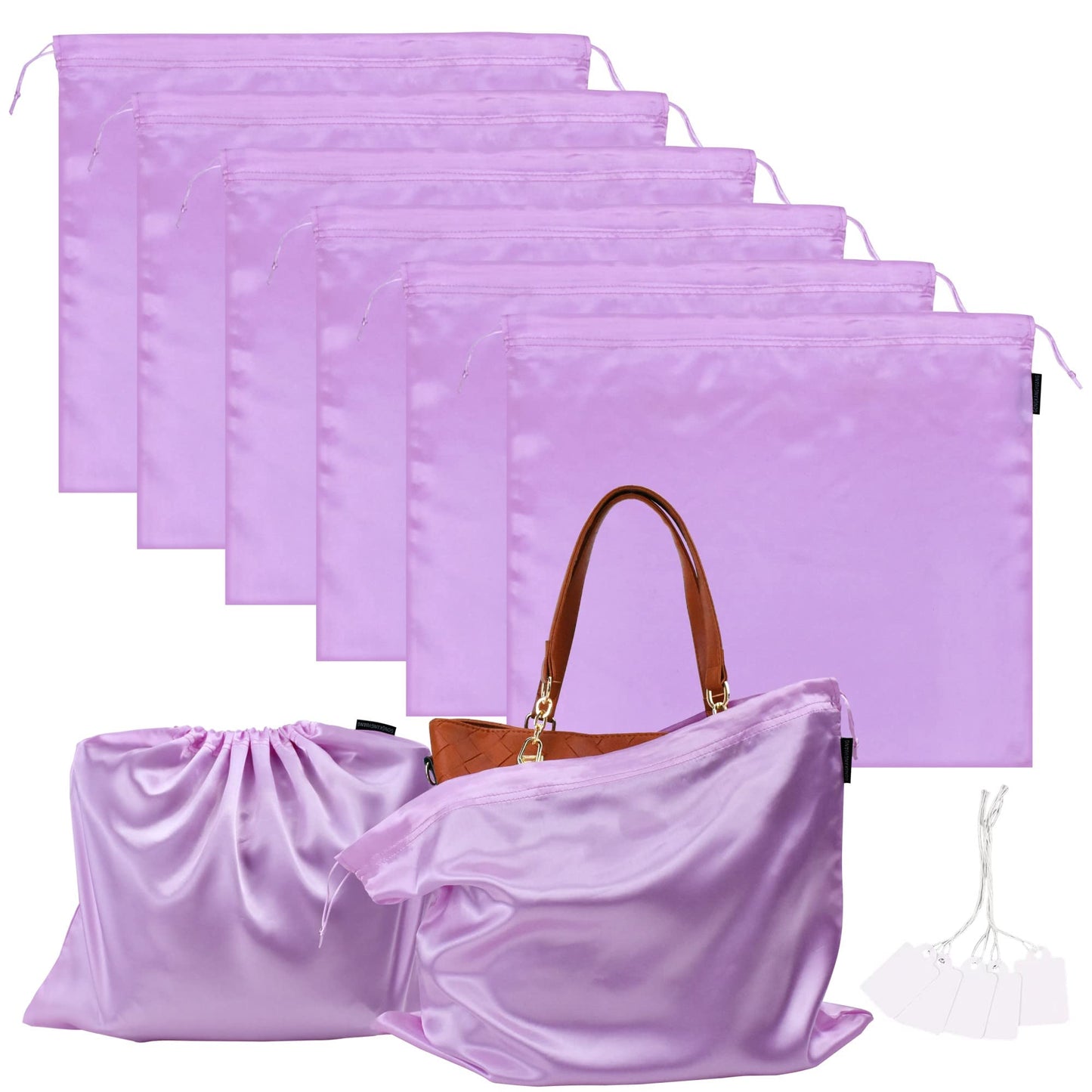 Lot de 6 sacs anti-poussière en soie pour sacs à main, sacs à main, chaussures, bottes, sac à cordon anti-poussière en soie, pochette de rangement de voyage (blanc, 19,6 × 15,7 pouces)