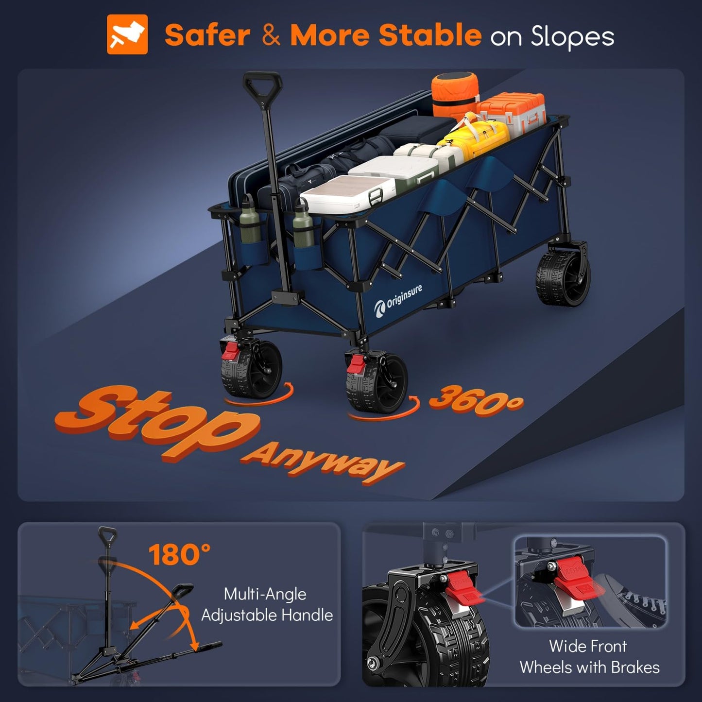 48" L Collapsible Wagon Cart Foldable, 560LB Weight Capacity 300L Heavy Duty Folding Beach Wagons with Big All-Terrain Wheels, Utility Carts for Groceries, Shopping, Camping, Sports - Black