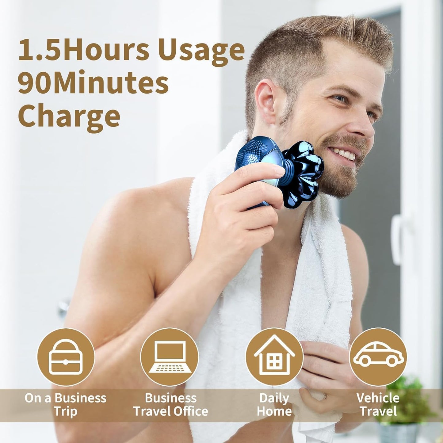 Detachable Head Shavers, SHPAVVER 5 in 1 Electric Razor IPX7 Waterproof for Bald Men, Wet Dry LED Display Rechargeable 7D Rotary Shaver Grooming Kit with Type C Charge A