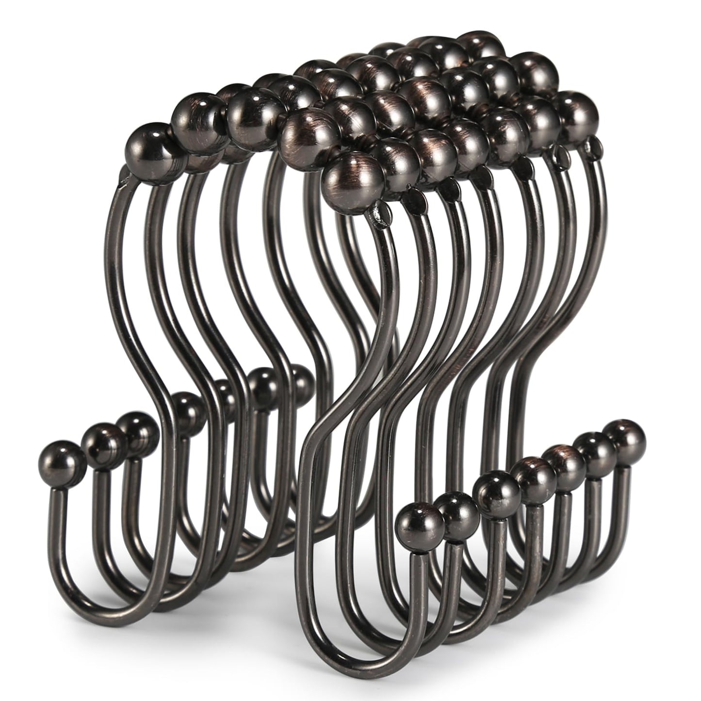 Goowin Duschvorhanghaken, 12 Stück Duschvorhangringe, Duschvorhanghakenringe aus Edelstahl in Bronze, rostfrei, Balance, Gleitschutz, Anti-Drop, Doppel-Duschhaken für Duschvorhangstange (Bronze)