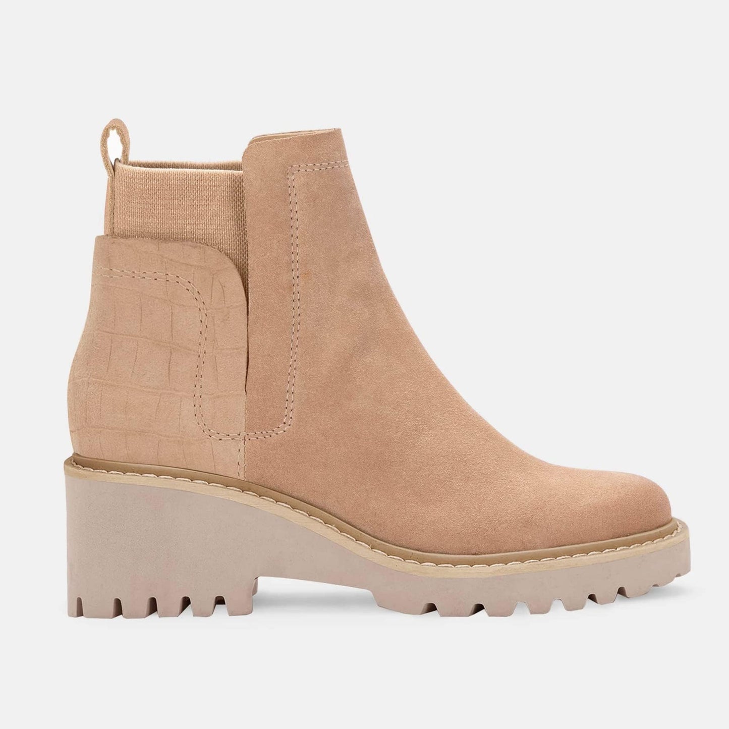 Trish Lucia Damen Chelsea-Stiefel mit Plateausohle, knöchelhoch, klobiger Blockabsatz, rutschfest, Wildleder, modische Schlupfstiefeletten