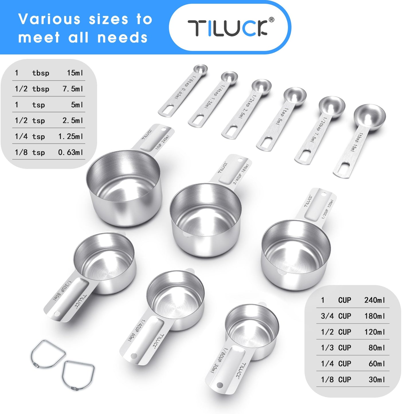 TILUCK Stainless Steel Measuring Cups & Spoons Set