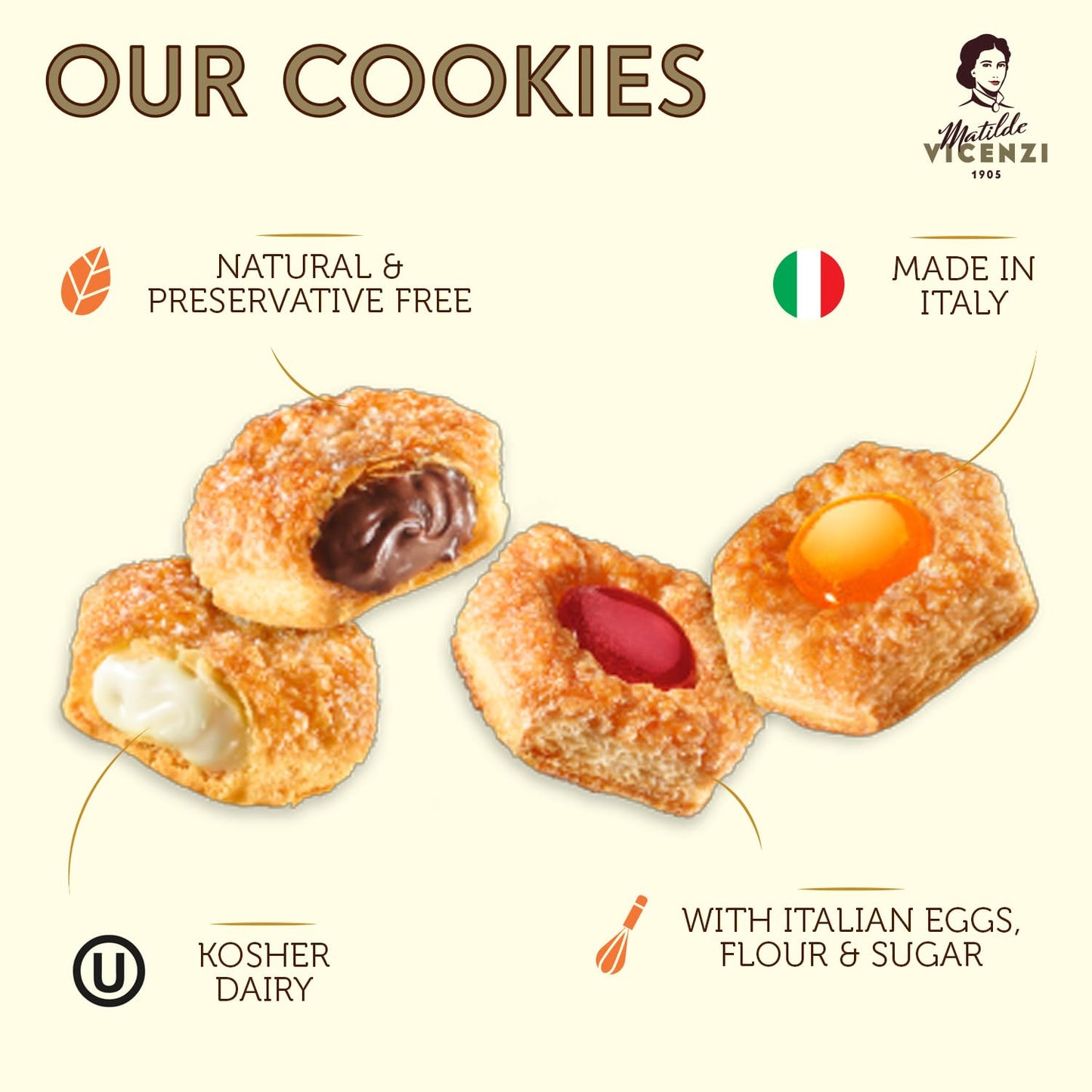 Millefoglie D'Italia Fine Selection of Italian Puff Pastries, Assortment of Vanilla, Chocolate, Butter & Raspberry Cookies, 13.23 oz (375g)