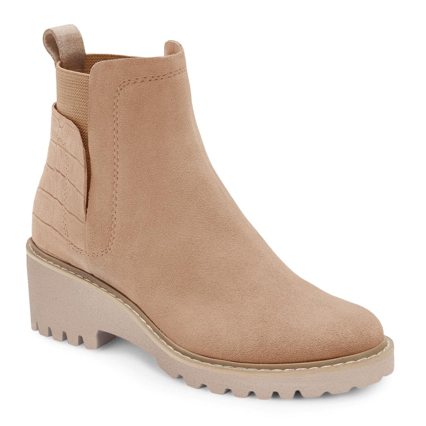 Trish Lucia Damen Chelsea-Stiefel mit Plateausohle, knöchelhoch, klobiger Blockabsatz, rutschfest, Wildleder, modische Schlupfstiefeletten