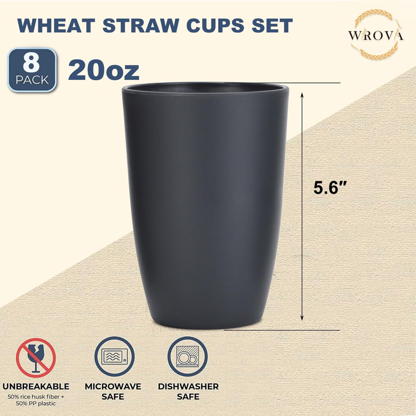 Wheat Straw Cups 8 PCS Good Alternative to Plastic Reusable Cups 20 oz Unbreakable Drinking Cup Reusable Dishwasher Safe Water Plastic Glasses Colorful Series