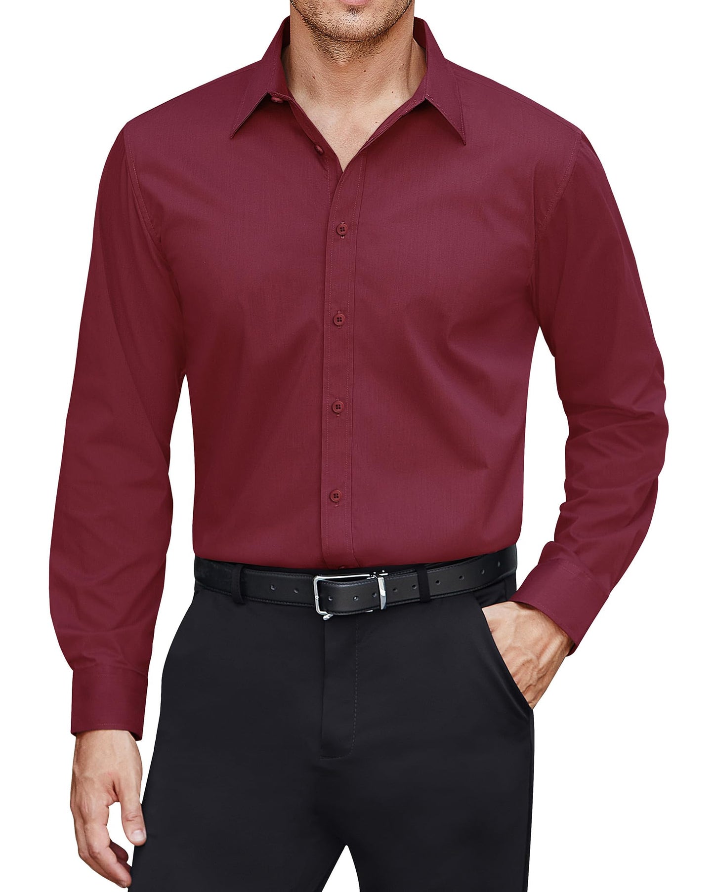 J.VER Men's Dress Shirts Stretch Stain Shield Long Sleeve Solid Formal Shirt Business Casual Button Down Shirts