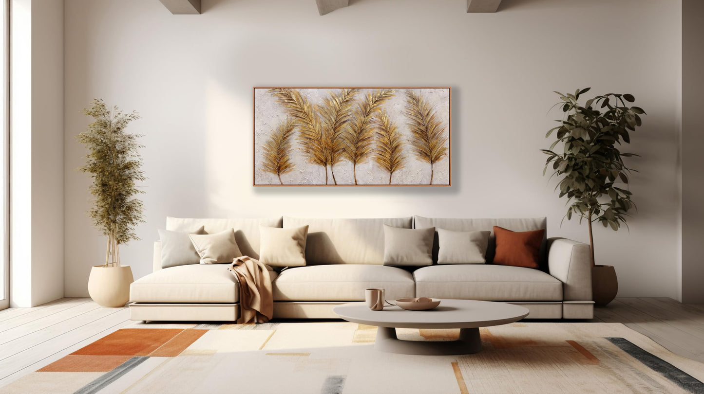 Gerahmte Wandkunst, abstrakte Wanddekoration mit Blattgold, Leinwanddrucke, Gemälde, abstrakte Kunstwerke für Wohnzimmer, Büro, Schlafzimmer, Heimdekoration, 61 x 121 cm