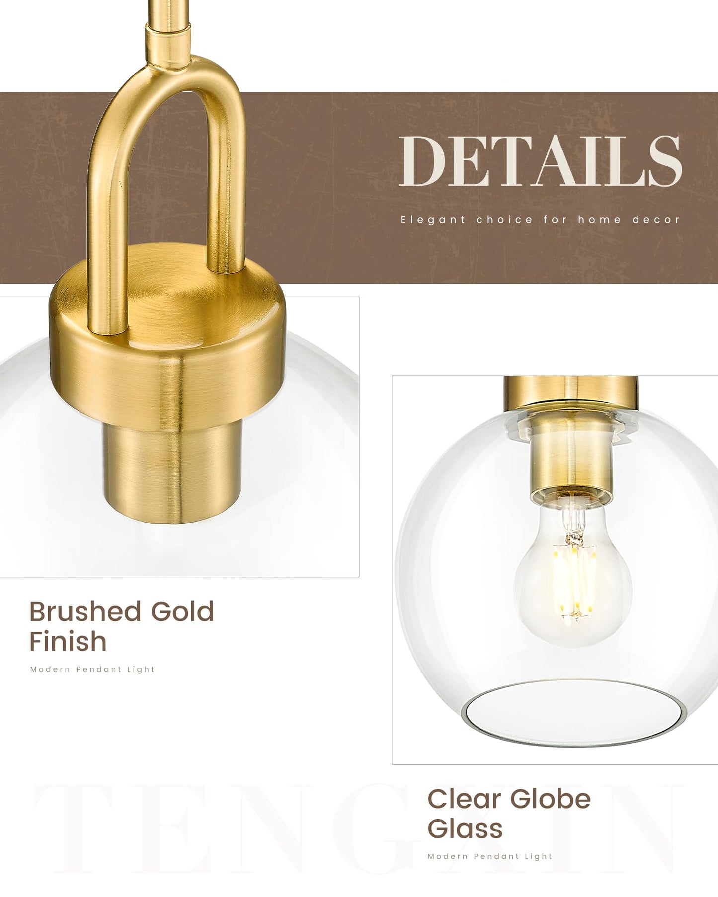 TENGXIN 7-Zoll-Pendelleuchte für Kücheninsel – gebürstetes Gold-Finish mit Milchglasschirm, eleganter Bauernhausstil, perfekt für Esszimmer oder Schlafzimmer, TXPLBG15-MG