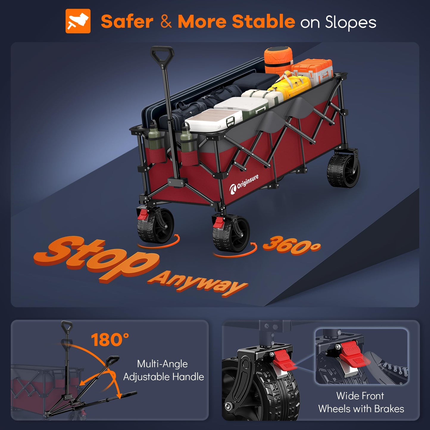 48" L Collapsible Wagon Cart Foldable, 560LB Weight Capacity 300L Heavy Duty Folding Beach Wagons with Big All-Terrain Wheels, Utility Carts for Groceries, Shopping, Camping, Sports - Black