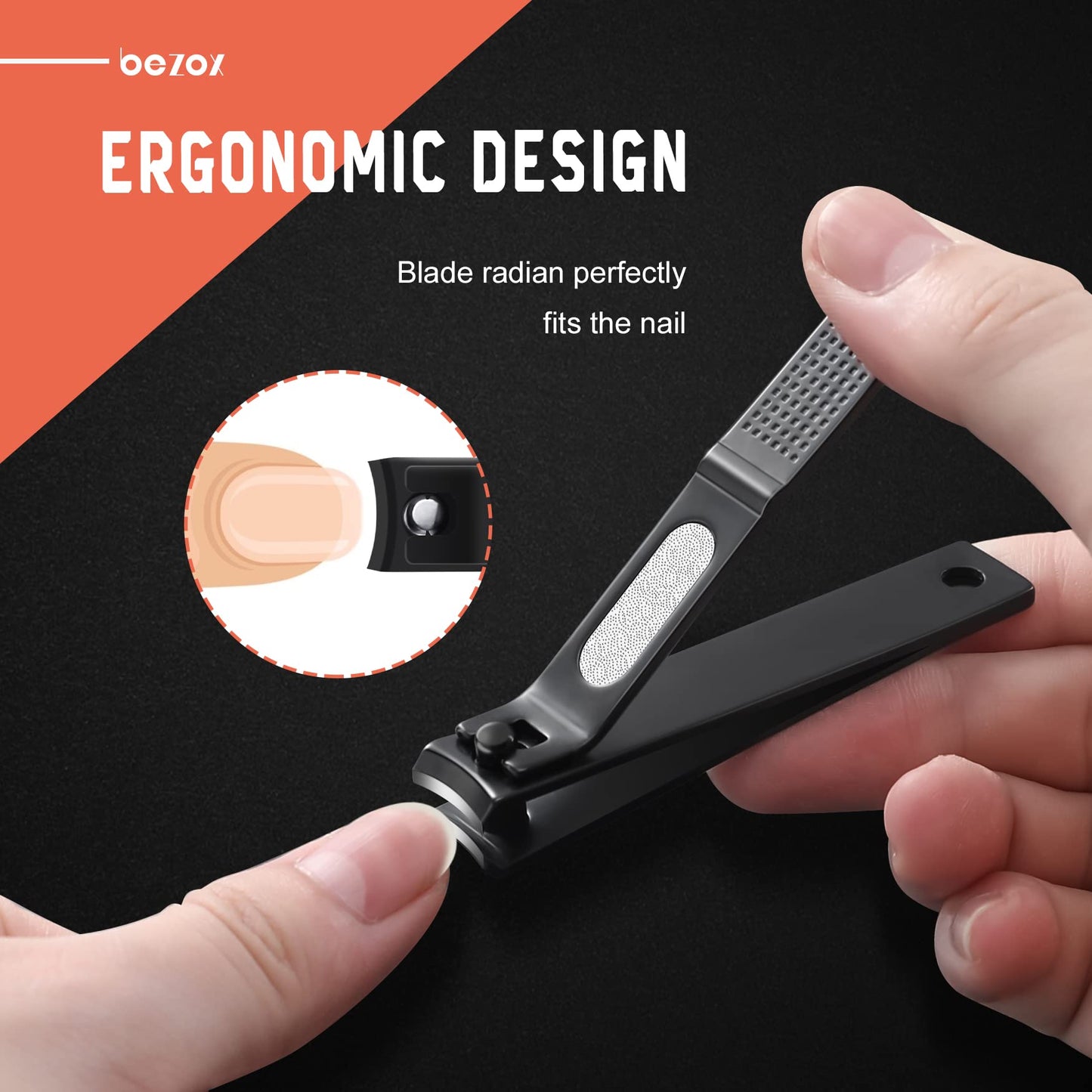 BEZOX Angled Head Toe Nail Clippers for Seniors for Thick Nails - Ergonomic Toenails Clipper for Thick Toenails, Premium Finger Nails Clipper for Adult with Catcher - Black