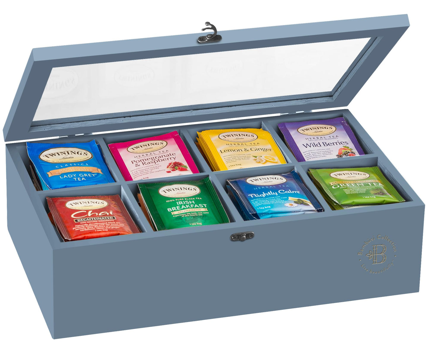 Bamboo Tea Bag Organizer Storage Box with Drawer & Acrylic Window - Magnetic Lid Keeps Contents Fresh - Ideal Mothers Day Gifts for Mom - Gift Caddy (Tea Not Included)