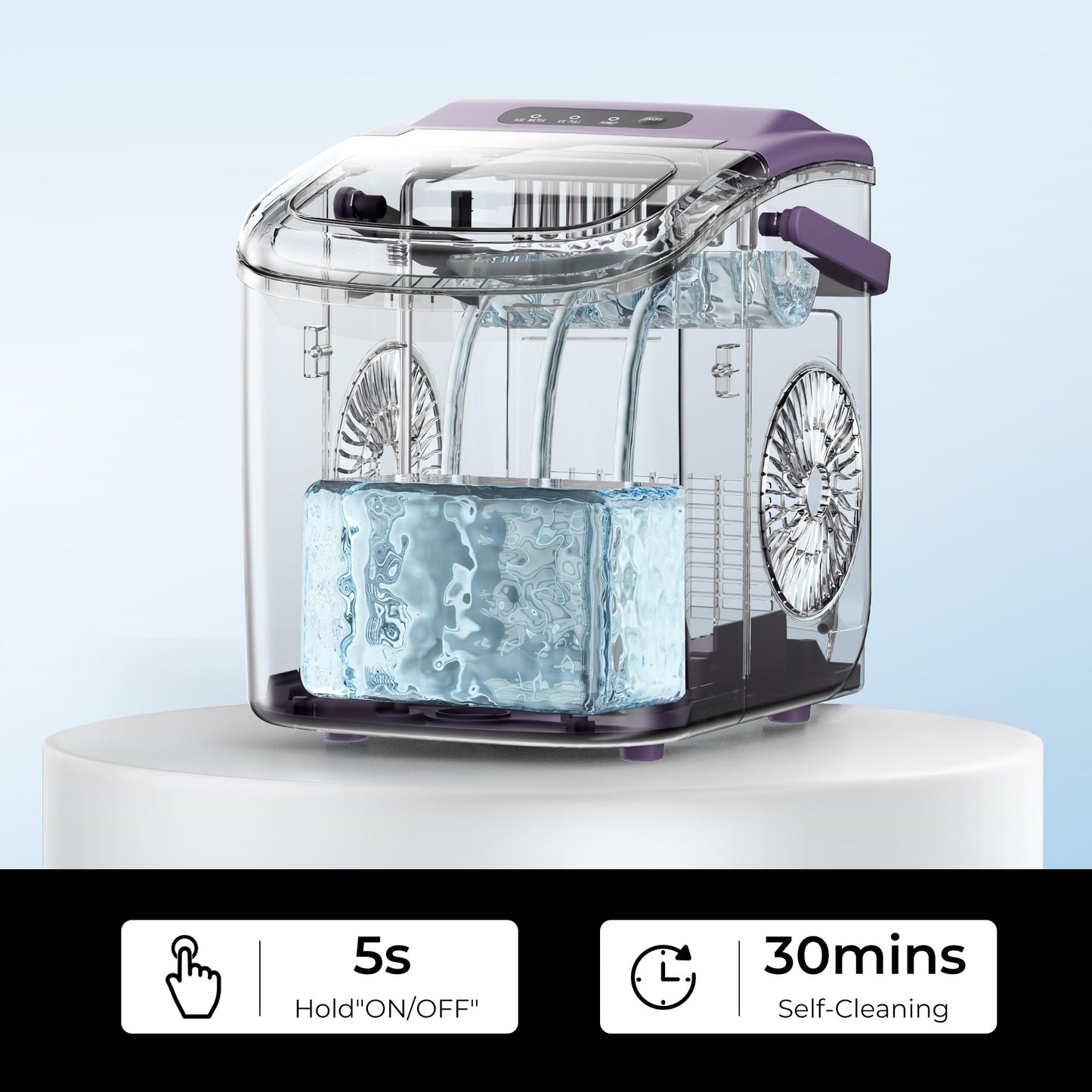 EUHOMY Countertop Ice Maker Machine with Handle, 26lbs in 24Hrs, 9 Ice Cubes Ready in 6 Mins, Auto-Cleaning Portable Ice Maker with Basket and Scoop, for Home/Kitchen/Camping/RV. (Black)