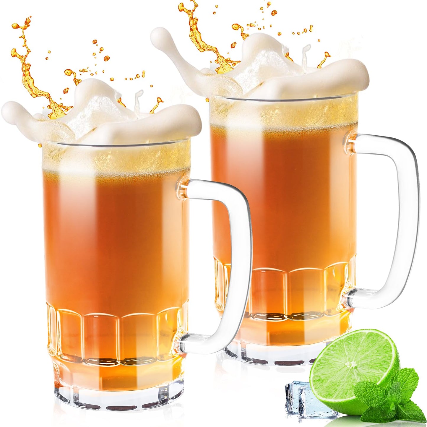 20 OZ Bierkrüge, große, klare deutsche Biergläser mit Henkel für Männer, 2er-Set