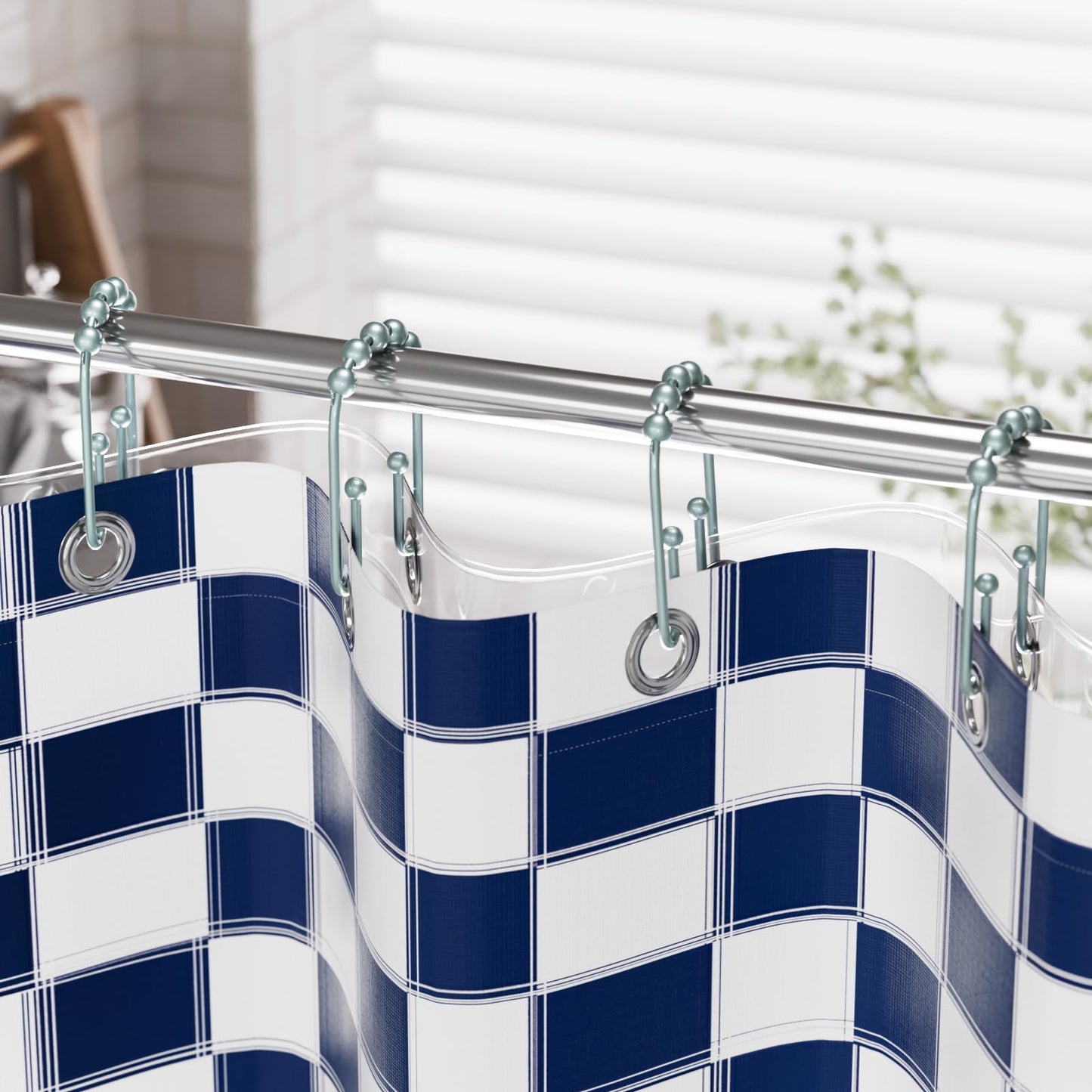AmazerBath Duschvorhanghaken, Duschvorhangringe aus Metall, rostfrei, doppelseitige Duschvorhanghaken für Duschvorhangeinlage, glatte Duschhakenringe aus gebürstetem Nickel für Badezimmer, 12er-Set