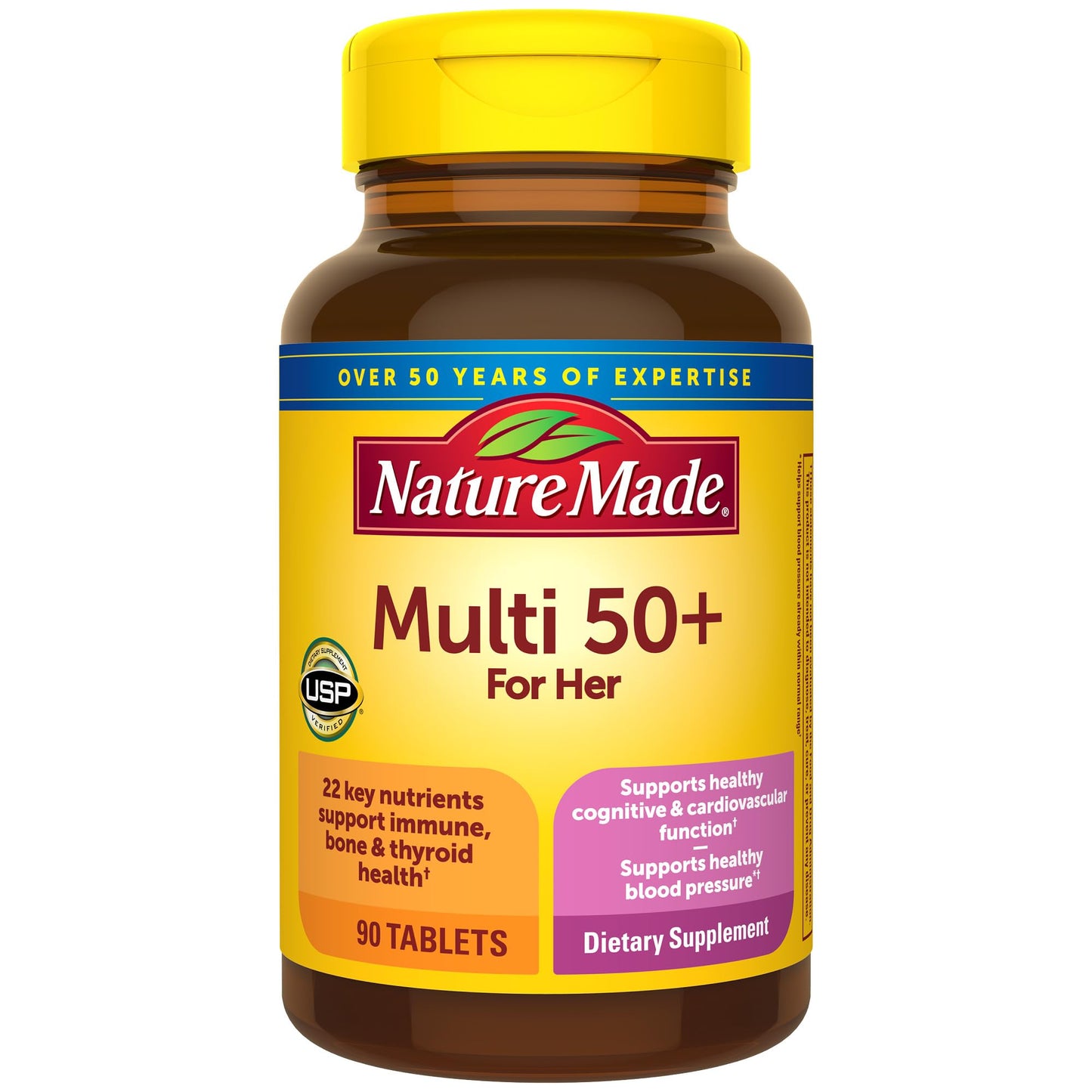Nature Made Multivitamin für Sie ab 50 ohne Eisen, Multivitamin für Frauen zur täglichen Nährstoffunterstützung, Multivitamin für Frauen, 90 Tabletten, 90-Tage-Vorrat
