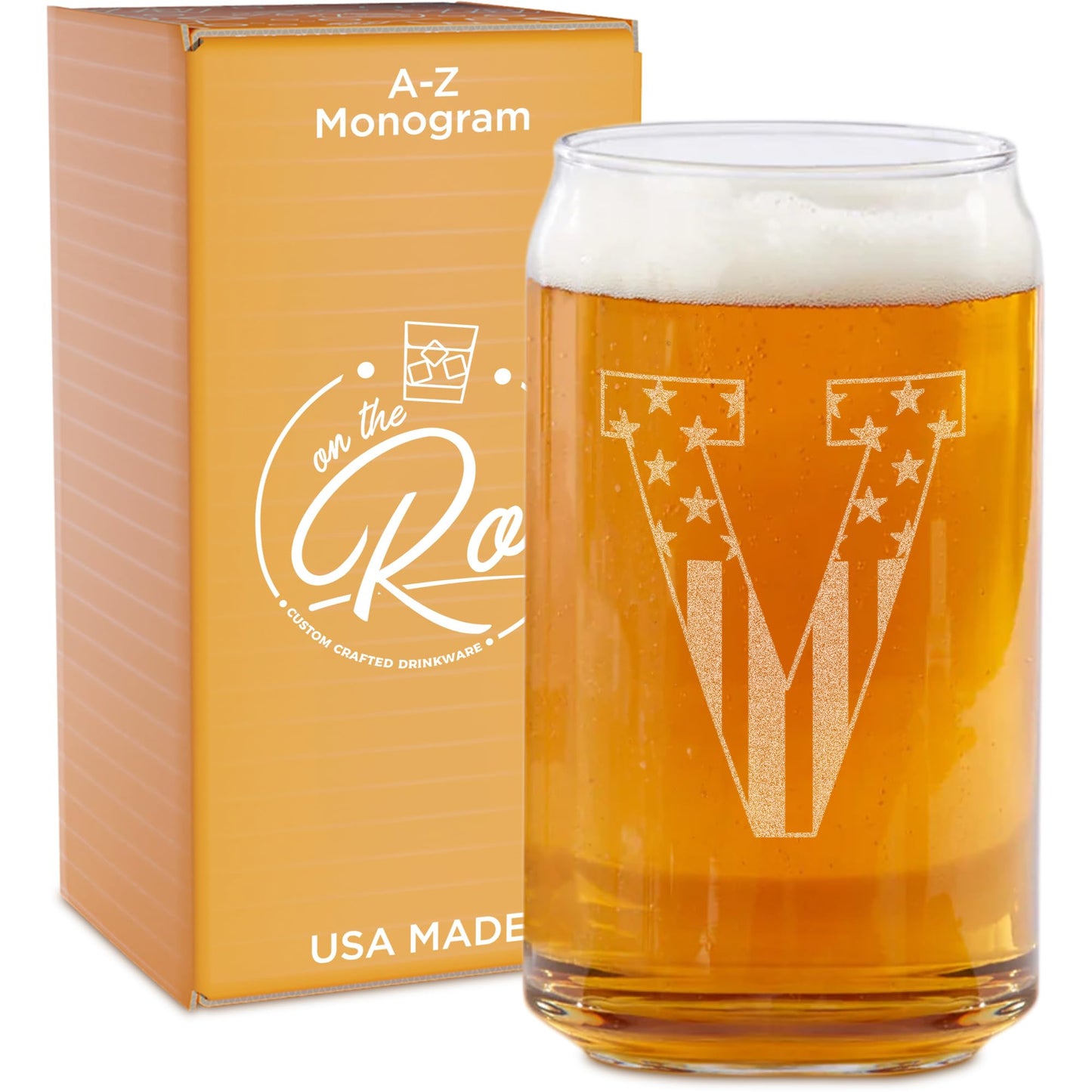 Verres à bière monogrammés pour hommes (AZ) 16 oz - Cadeaux de bière gravés pour hommes Frère Fils Papa Voisin - Cadeaux de Noël uniques pour lui - Chopes à bière personnalisées (J)