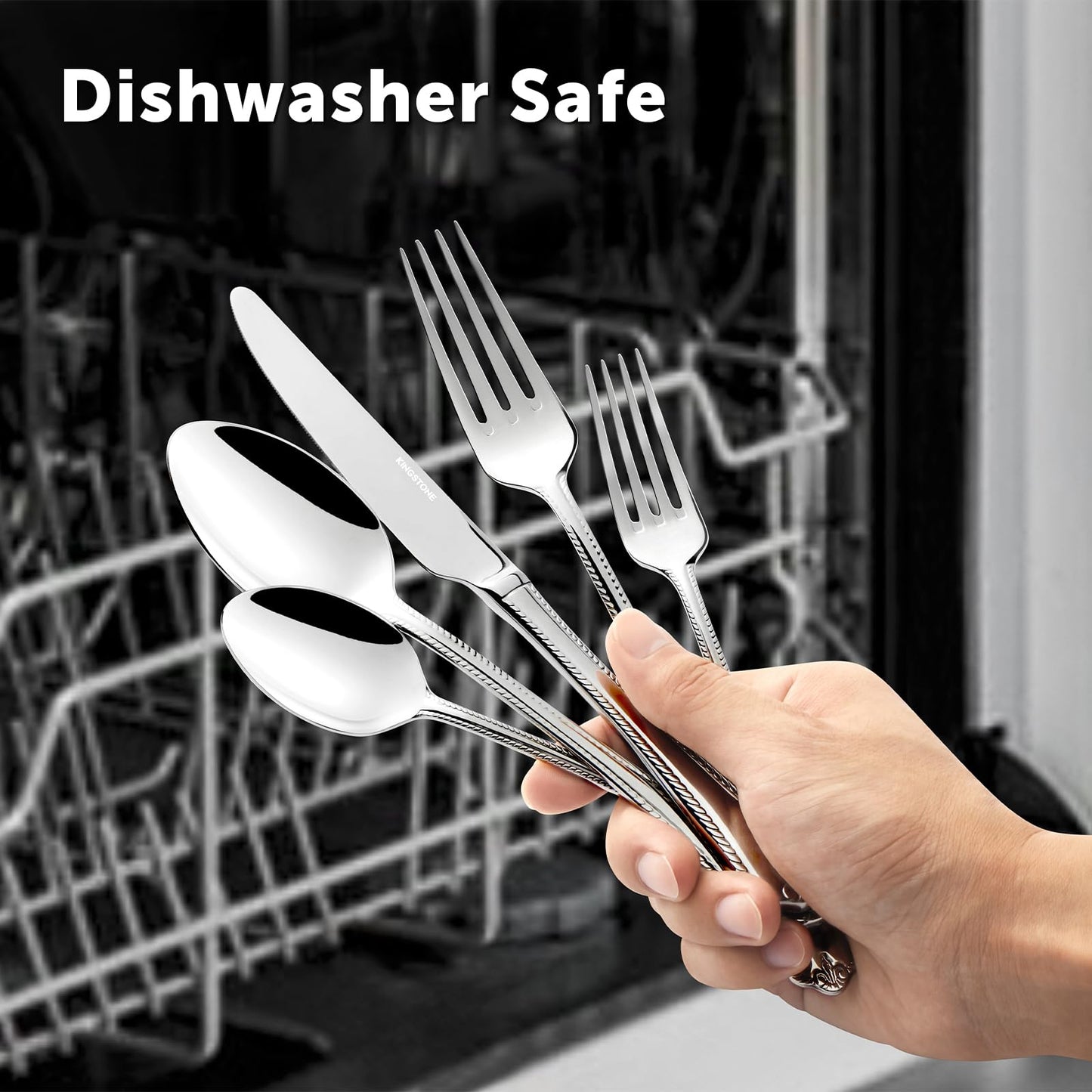 KINGSTONE Silverware Set, 20-piece 18/10 Stainless Steel Flatware Set Cutlery Set for 4, for Kitchen, Home, Wedding, Party, Mirror Polished and Dishwasher Safe, Featured Gifts