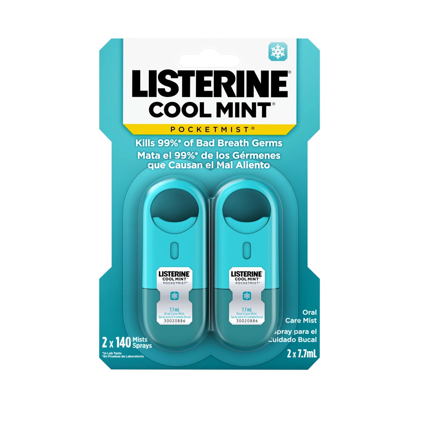 Listerine Freshburst Pocketmist Fresh Breath Oral Care Mist, Non-Aerosol Sugar-Free Minty Breath Refresher Spray to Kill 99% of Bad Breath Germs, Portable, Spearmint Flavor, 7.7 mL, 6 Sprays
