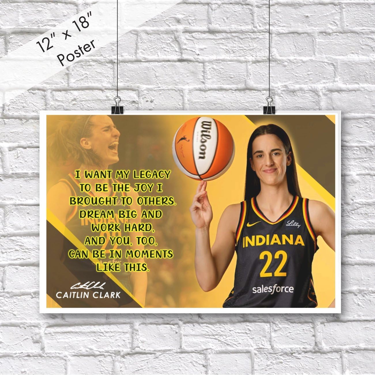 Caitlin Clark Motivational Poster Quote Inspirational Quotes Classroom Posters Books Documentary Basketball Pro Legend Kaitlyn Merch WNBA Indiana Fever Jersey Apparel Iowa Star Athlete Autograph P149