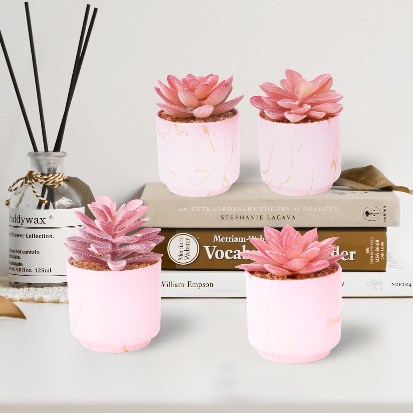 Artificial Plants and Succulents in 2 White Ceramic Pots,Small Fake Plants for Office and Desk Decor,Bathroom, Bedroom,Shelves for Women