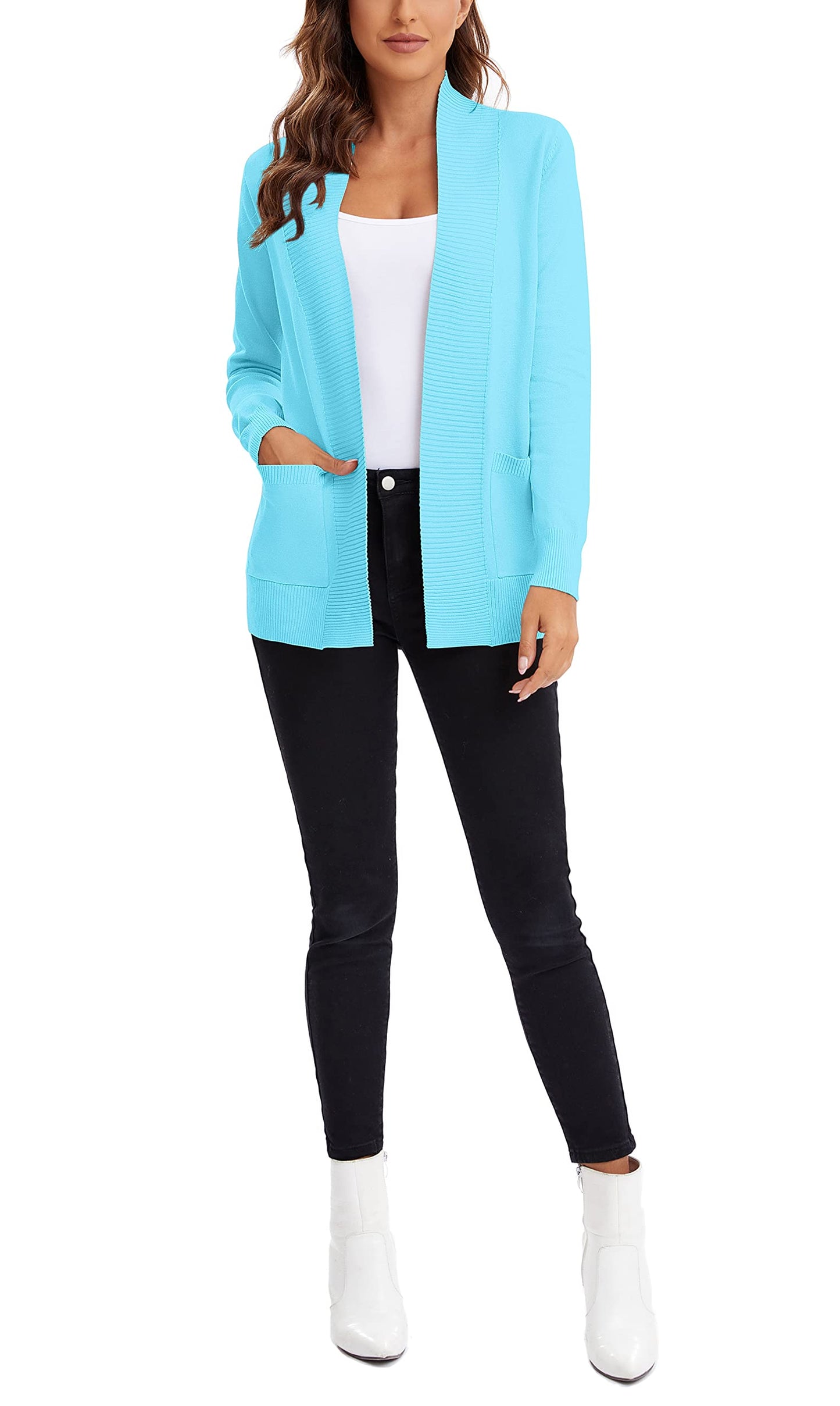 Urban CoCo Leichter Strickjacke für Damen mit offener Vorderseite, lange Ärmel, mit Tasche