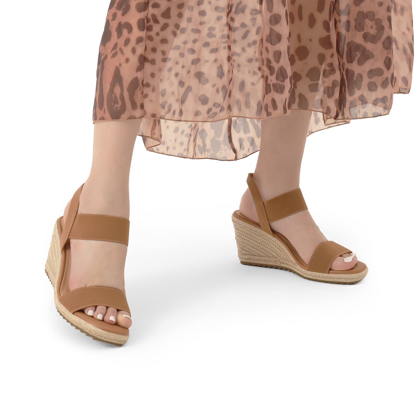 DREAM PAIRS Damen Espadrilles mit offener Spitze, elegante Plateausandalen, Schlupfsandalen mit elastischem Knöchelriemen und Keilabsatz