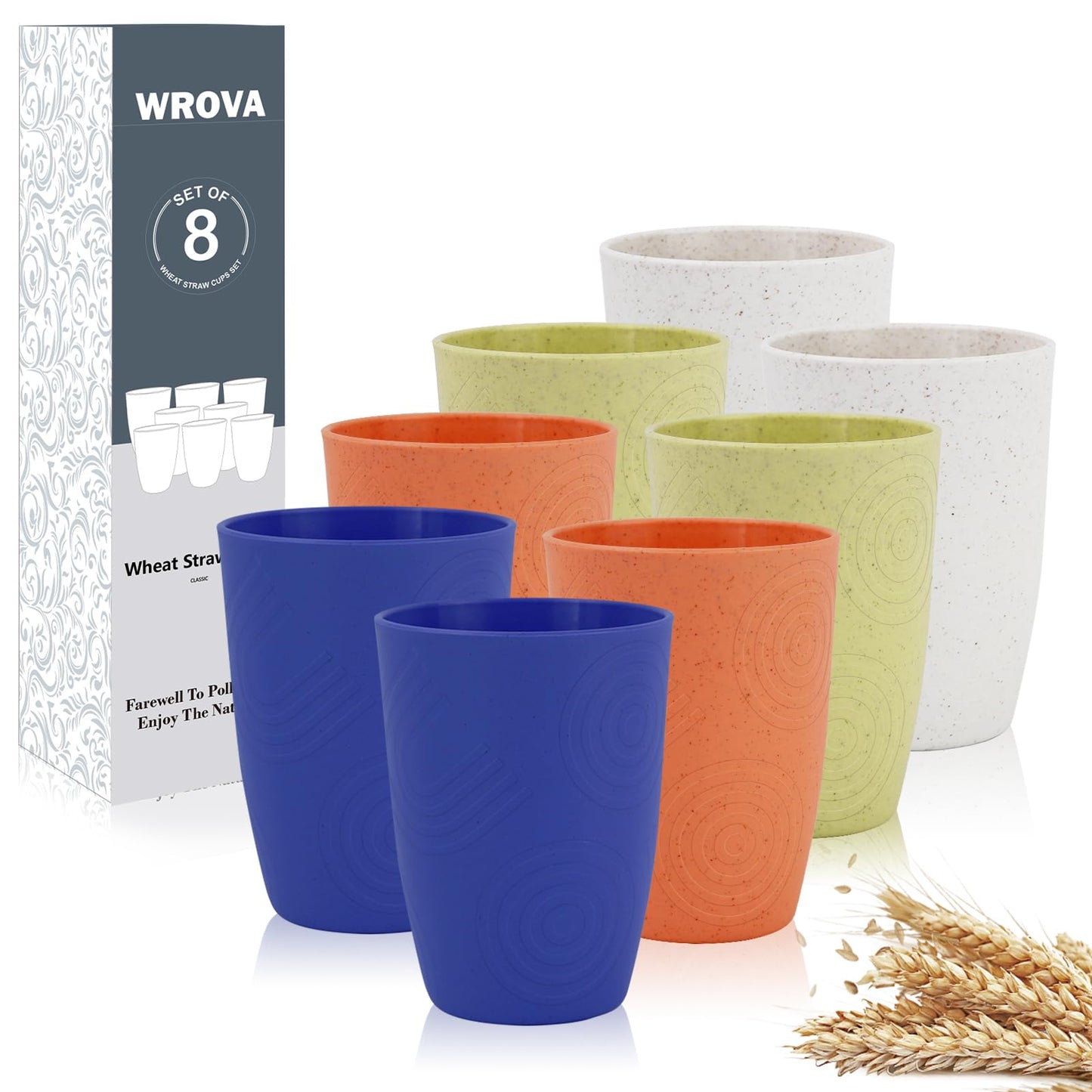 Wheat Straw Cups 8 PCS Good Alternative to Plastic Reusable Cups 20 oz Unbreakable Drinking Cup Reusable Dishwasher Safe Water Plastic Glasses Colorful Series