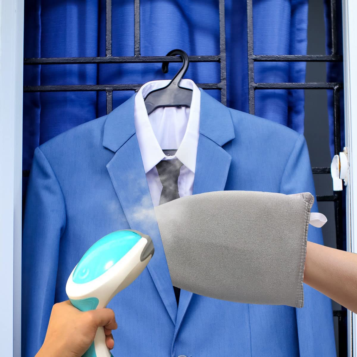 Garment Steamer Ironing Glove with Finger Loop, Heat Resistant Waterproof Ironing Mitt for Heat Resistan Handheld Steamer, Garment Steamer Accessories for Clothes (Grey)