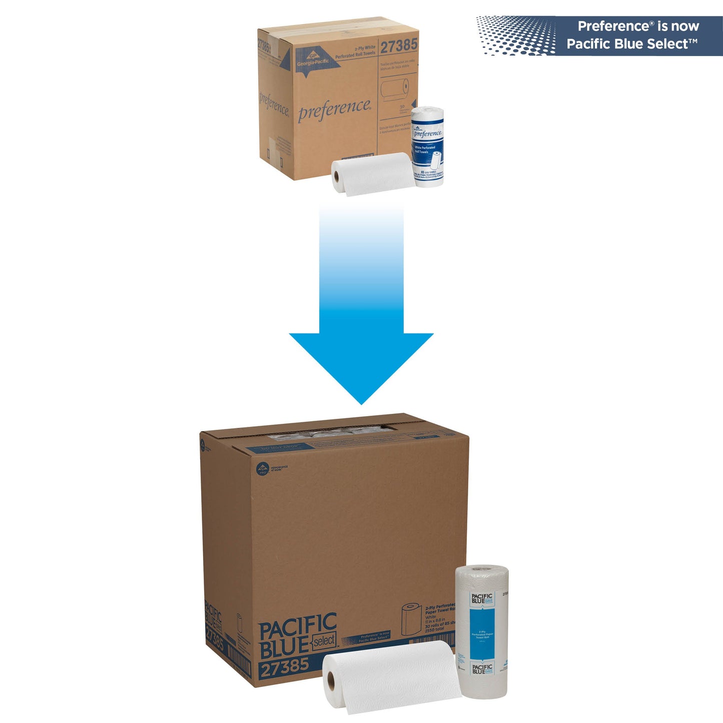 Georgia-Pacific Blue Select 2-lagige perforierte Papierhandtuchrollen, 27385, 85 Blatt pro Rolle, 30 Rollen pro Karton