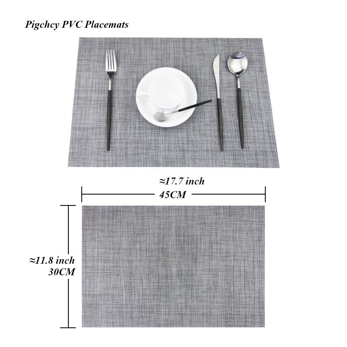 PIGCHCY Keilförmige Tischsets für den Esstisch, kreuzgewebt, waschbares Vinyl-Tischset, hitzebeständig, runde Tischsets, 4er-Set (Silbergrau)