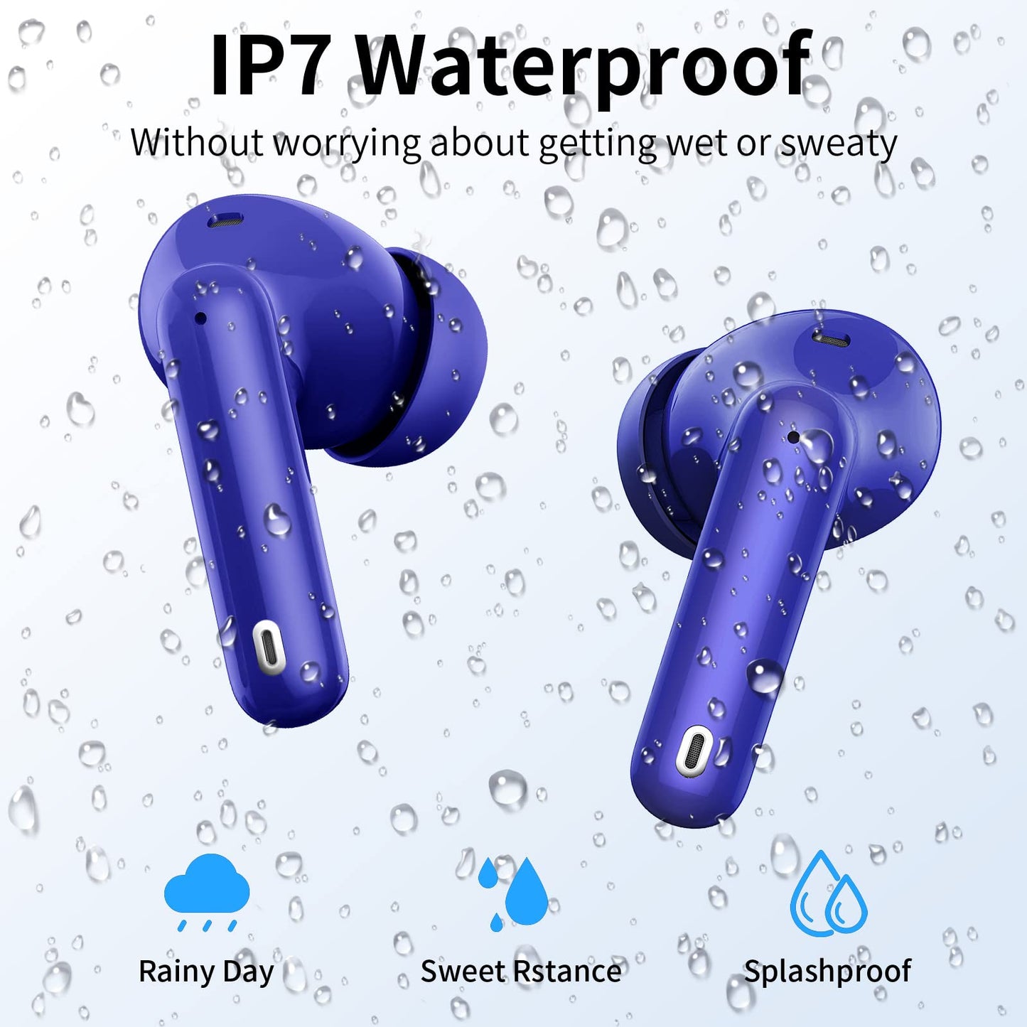 Wireless Earbuds Bluetooth 5.4 Headphones Bass Stereo Ear Buds with Noise Cancelling Mic LED Display in Ear Earphones IP7 Waterproof 36H Playtime for Laptop Pad Phones Sports Workout White