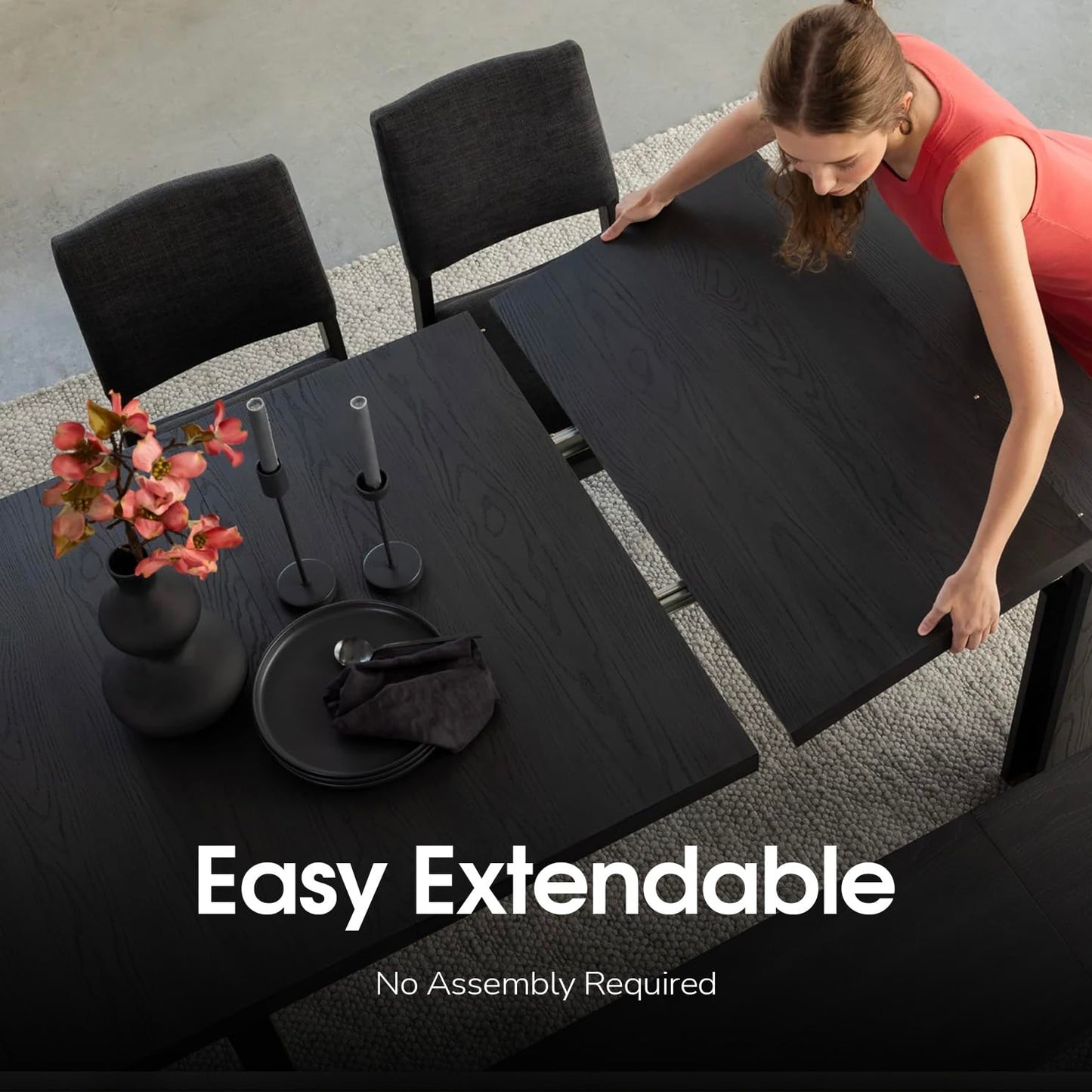 Transformer Table Esstisch-Set für 4 bis 12, ausziehbarer Esstisch aus Holz mit ausziehbarer Bank, Möbel für kleine Räume, Küchentisch-Set (Dunkelgrau, Tisch + Bank)