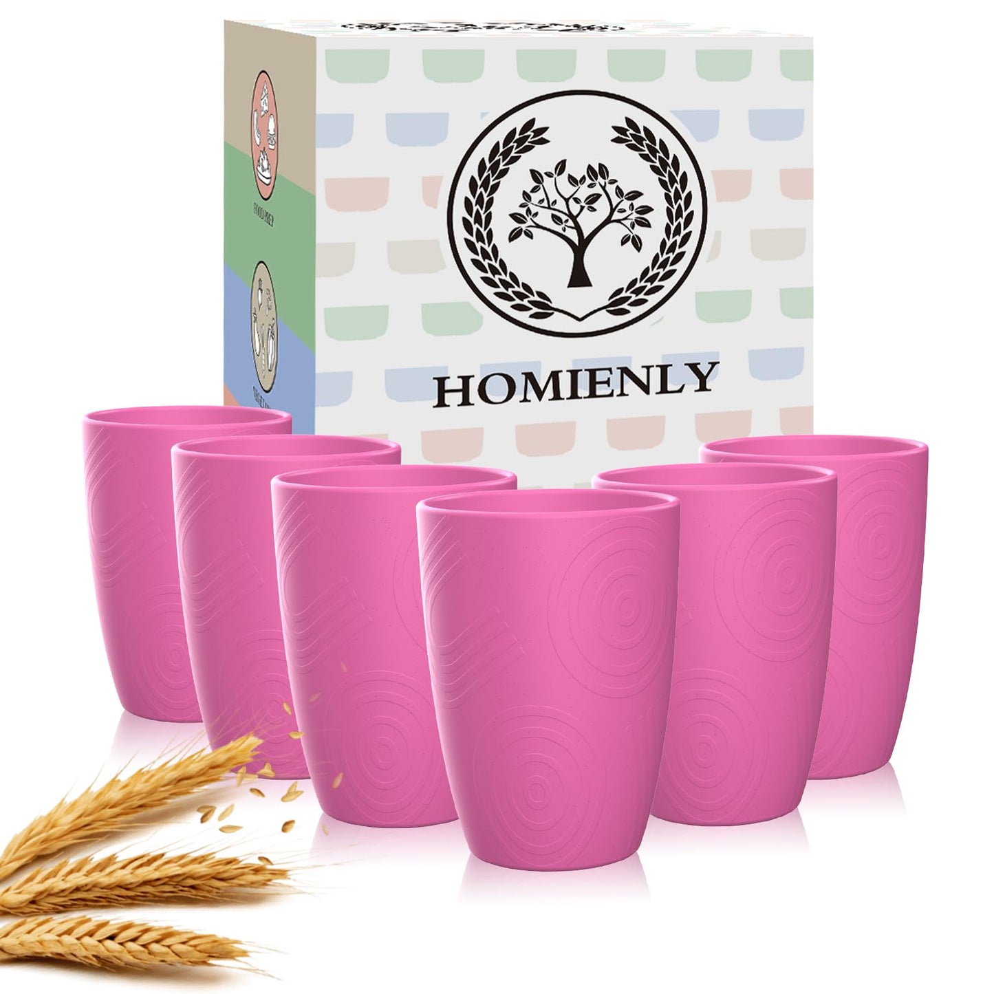 Homienly Becher mit Weizenstrohhalm, Plastikbecher, unzerbrechliche Trinkbecher, wiederverwendbare, spülmaschinenfeste Wassergläser, stapelbare Plastik-Wasserbecher in mehreren Farben (20 OZ, 8 Stück)