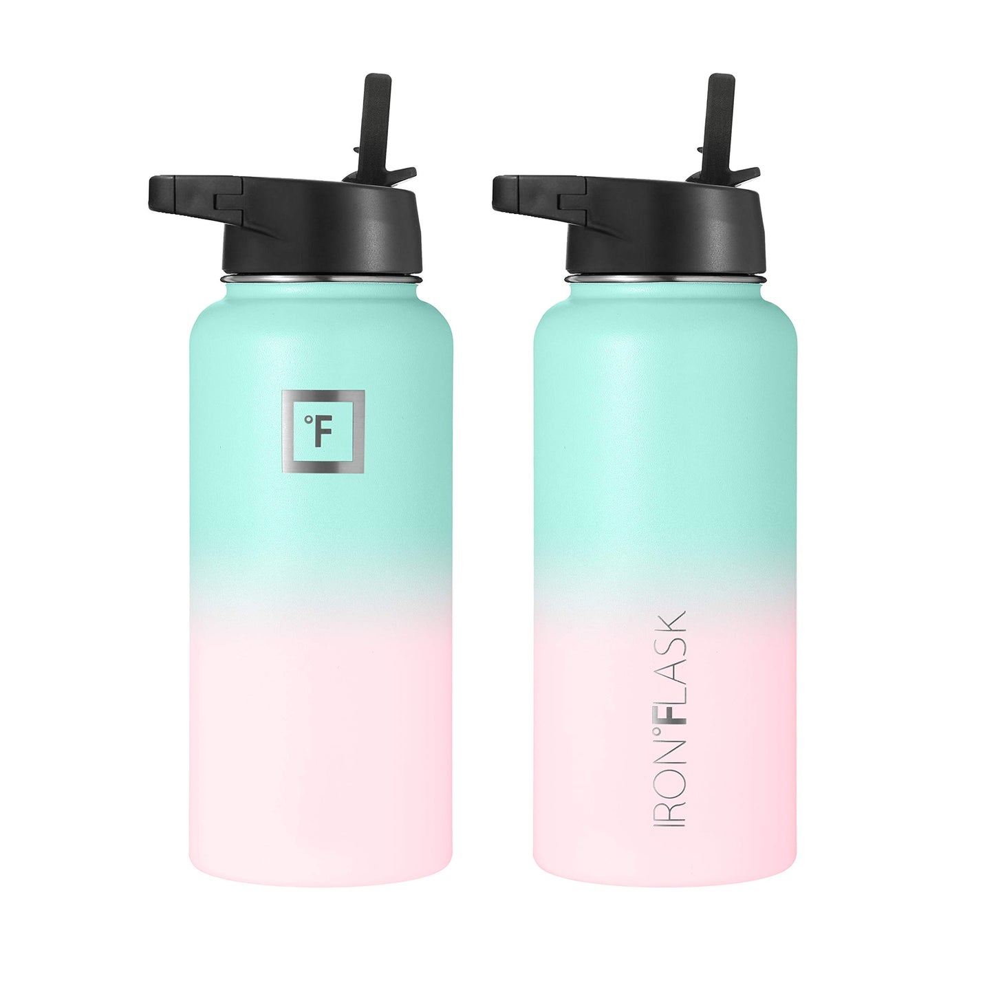 IRON °FLASK Camping & Hiking Hydration Flask with 3 Lids - Stainless Steel, Double Walled & Vacuum Insulated Water Bottle - Leak Proof & BPA Free (Dark Night, Straw - 32 oz)